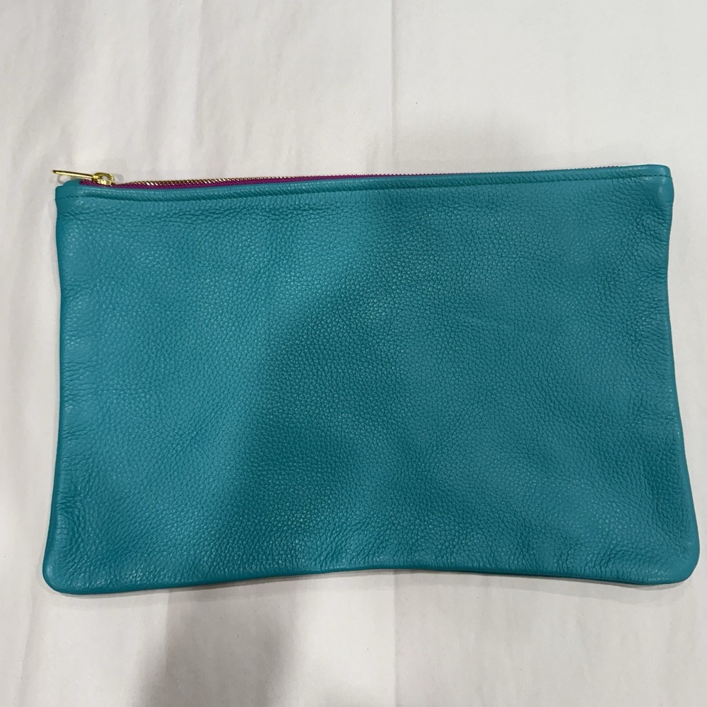 American Apparel Leather Clutch Blue and Pink Zipper Closure